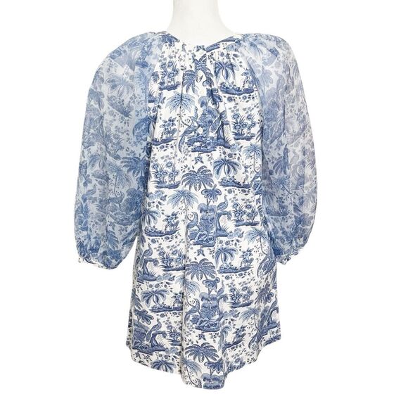 STAUD Garden Shift Dress Blue Toile Chinoiserie Women’s Size Small Sheer Sleeve - Picture 5 of 10